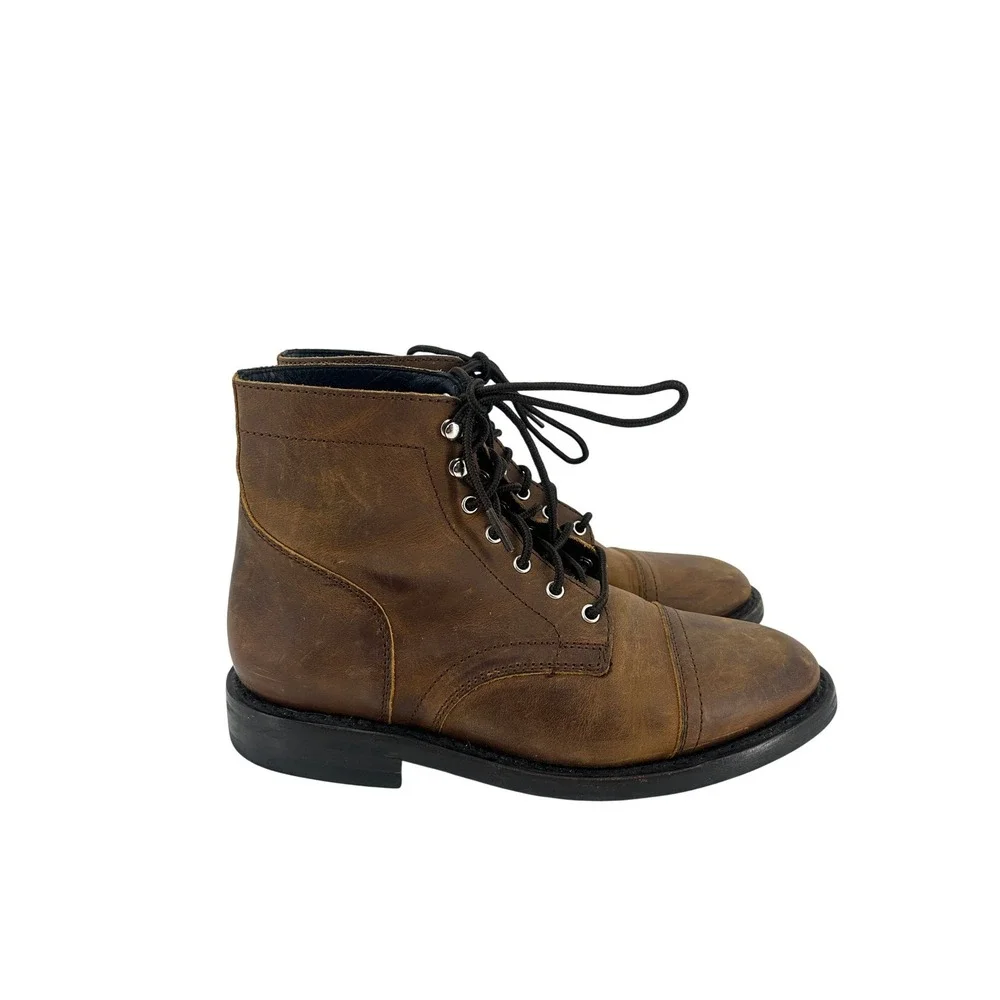 Thursday Boot Co Captain Lace Up Boots Brown Leather Cap‎ Toe Mens 7.5